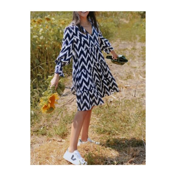 Tuckernuck Pomander Place Navy Ikat Kenzo Dress Sz. S - Picture 2 of 5